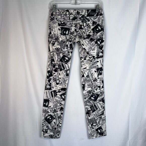 Abbey Dawn by Avril Lavigne Black White Newsprint Goth Punk Skinny Pants JRS 3 - Picture 2 of 12